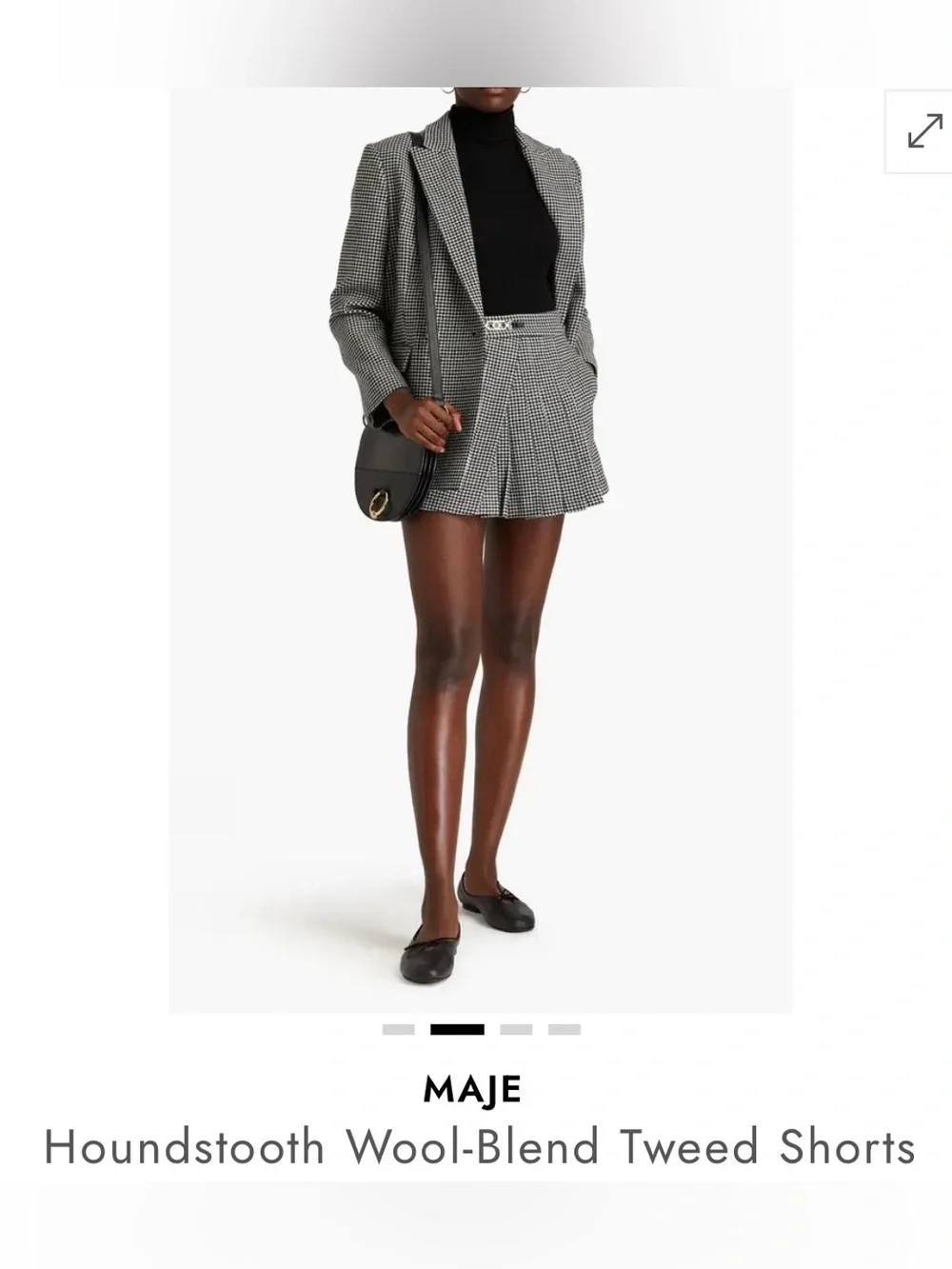 Maje Black and White Houndstooth Pleated Skort with Chain Detail - Picture 2 of 12